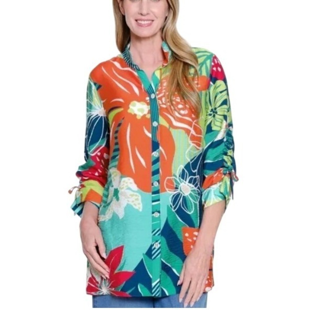 John Mark Womens 2X‎ Printed Button Front Tunic Multi Color NWT